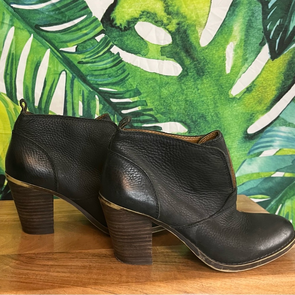 Lucky Brand 7.5 Black Brown Leather Chunky Heel Casual Fall Winter Booties